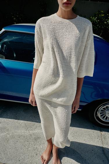 OVERSIZE TEXTURED KNIT TOP - Ecru by Zara