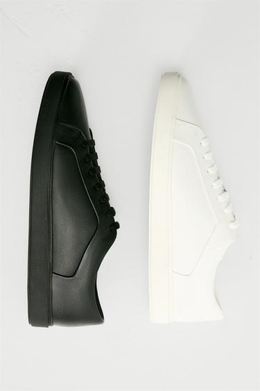 LEATHER LACE-UP TRAINERS - White by Zara