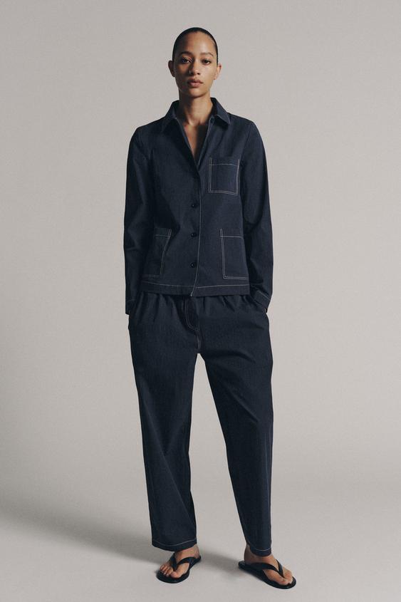 ZW COLLECTION TOPSTITCHED TROUSERS - Blue / Grey by Zara - Image 0