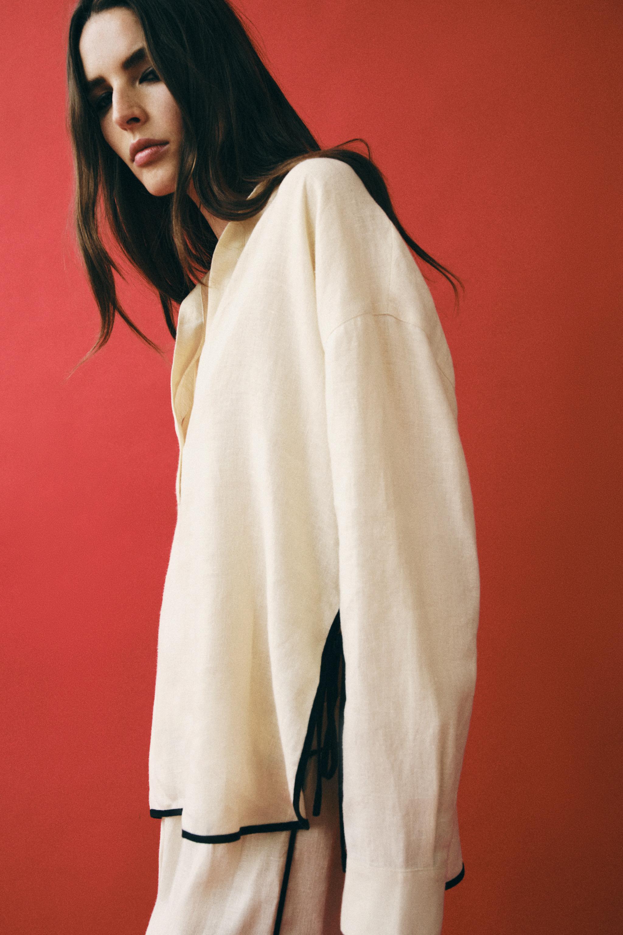 100% LINEN PIPED TRIM SHIRT ZW COLLECTION - Beige | ZARA United States
