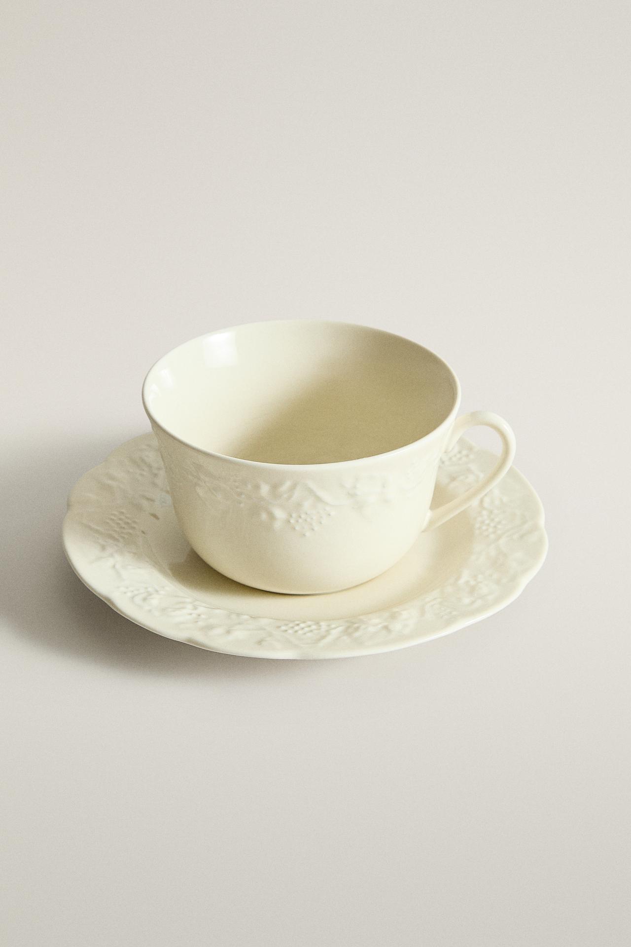 GRAPE PORCELAIN TEACUP AND SAUCER — Cream