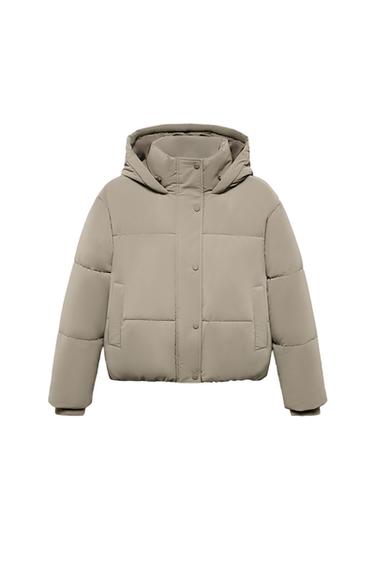 Front view of a toasted anorak with a hood, long sleeves, front pockets, and a concealed zip and press-stud fastening.