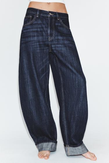 TRF BARREL FOLDED MID-RISE JEANS - Dark indigo by Zara - Image 1