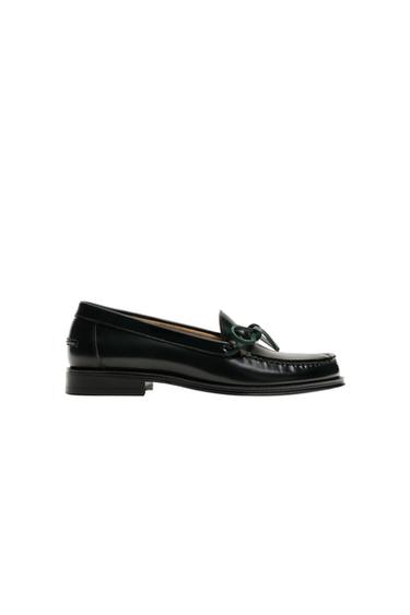 LEATHER BOW LOAFERS - Bottle Green by Zara