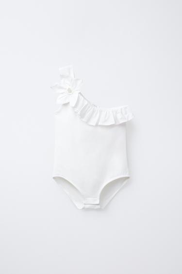 BODY COM BABADO E FLOR - Branco da Zara