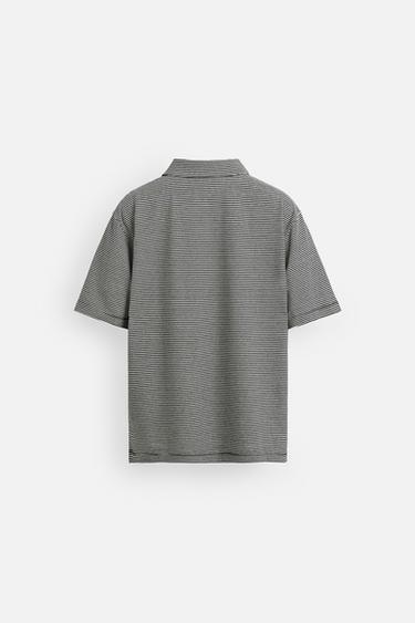 STRIPED LINEN/COTTON POLO SHIRT - Navy / White by Zara - Image 7
