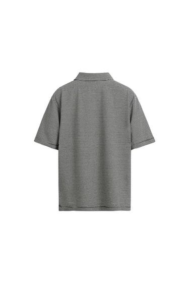 Zara LINEN-COTTON STRIPED POLO SHIRT - Navy / White