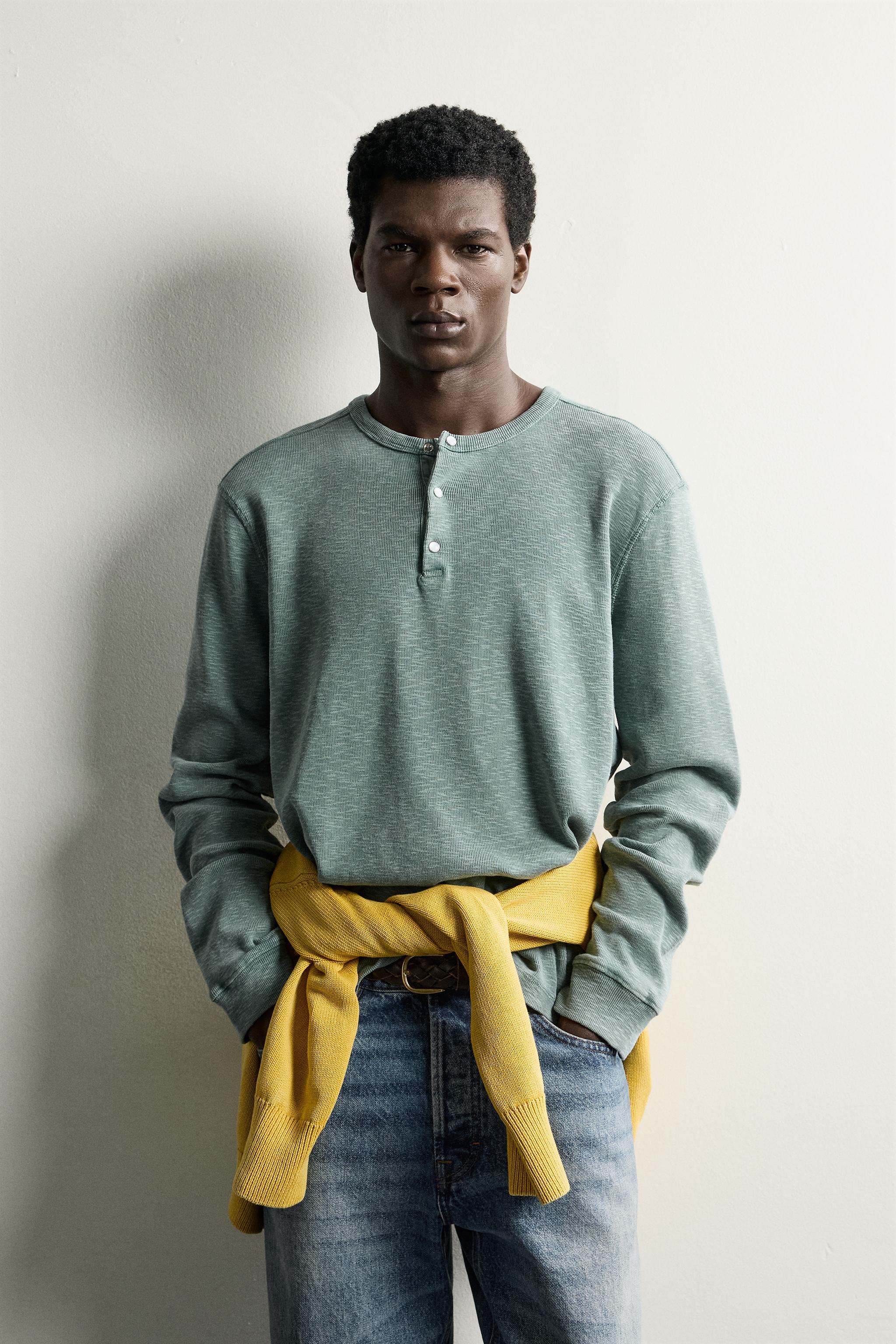 RELAXED-FIT HENLEY T-SHIRT - Light petrol blue | ZARA United States