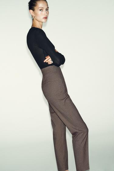 PANTALON TAILLE HAUTE À CARREAUX - Marron de Zara - Image 3