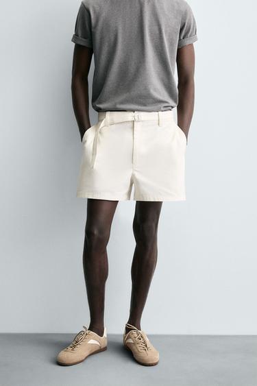 TEXTURED SHORTS WITH BELT - Oyster-white by Zara