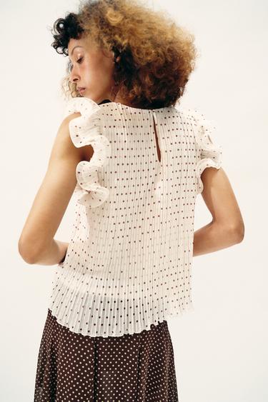 TOP À POIS ET VOLANTS - Écru / Grenat de Zara - Image 3