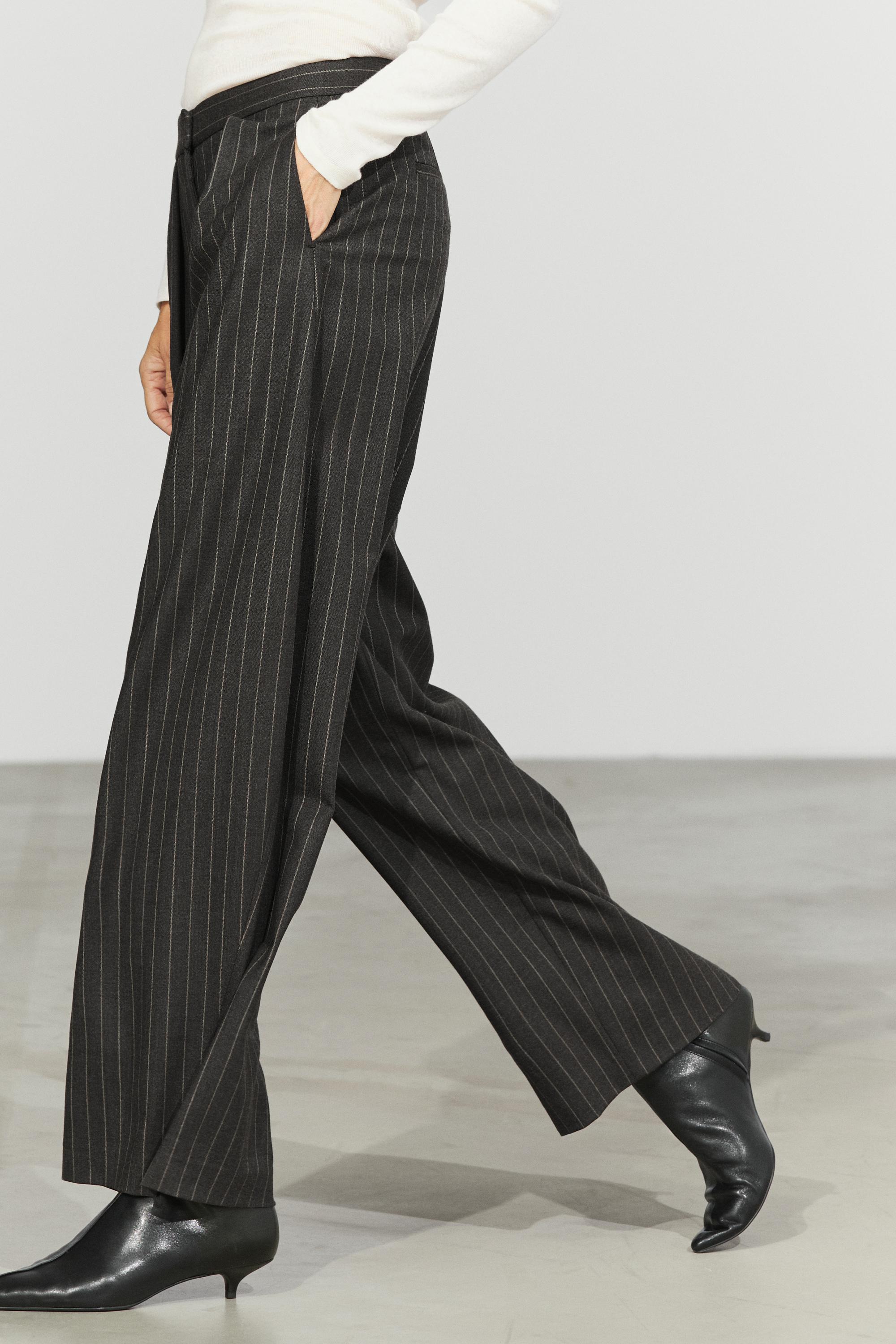 Wool blend striped wide-leg pants