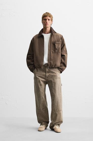 WASHED CARPENTER POCKET TROUSERS - Brown by Zara