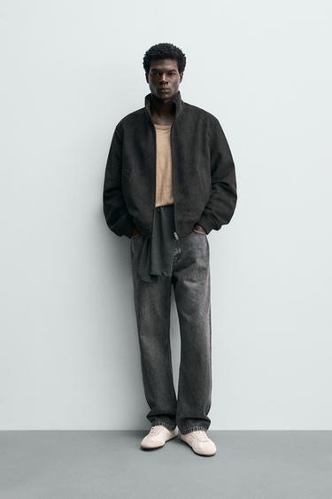 Zara REGULAR FIT FAUX SUEDE JACKET - Black