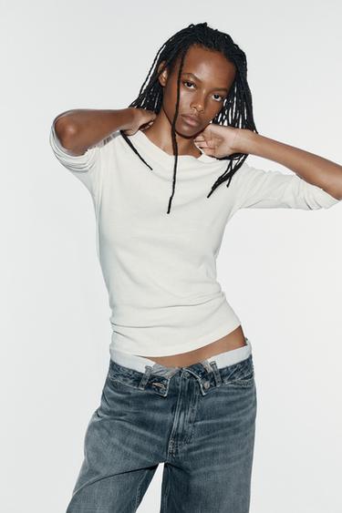 TRF FOLD-OVER WAIST MID-WAIST JEANS - Navy blue by Zara