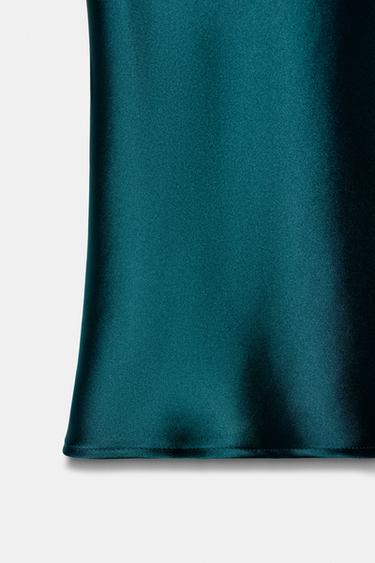 Zara SATIN MIDI SKIRT - Duck green