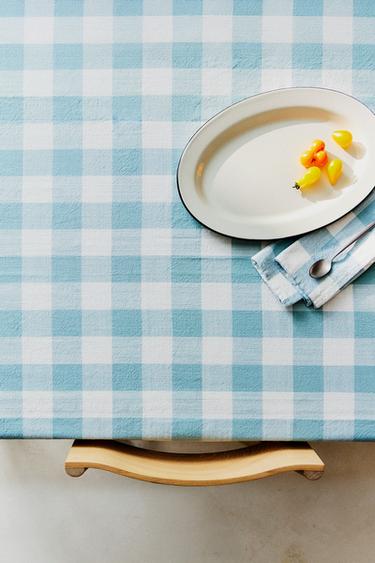 CHECK COTTON TABLECLOTH - Blue by Zara