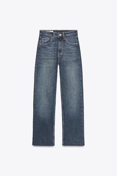 TRF HIGH-WAIST CROPPED FLARE JEANS - Navy blue by Zara