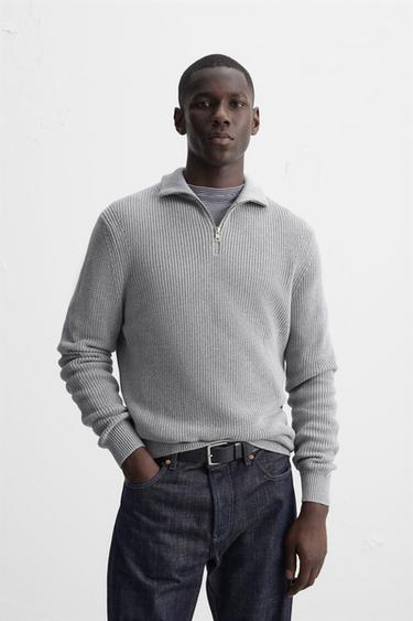 BASIC QUARTER-ZIP SWEATER - Grey marl by Zara