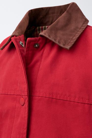 BLOUSON EN TOILE À COL EN CONTRASTE - Rouge de Zara - Image 4