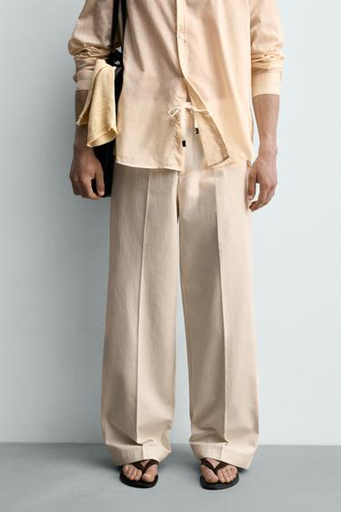 HERRINGBONE STRAIGHT-LEG TROUSERS - Ecru by Zara - Image 1