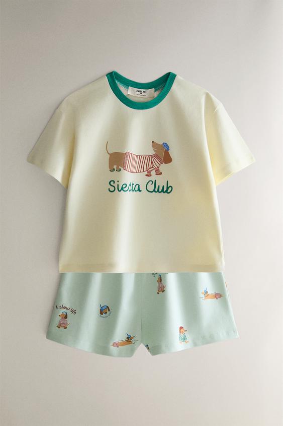 CHILDREN'S DOG PYJAMA SET - Ecru / Green by Zara - Image 0