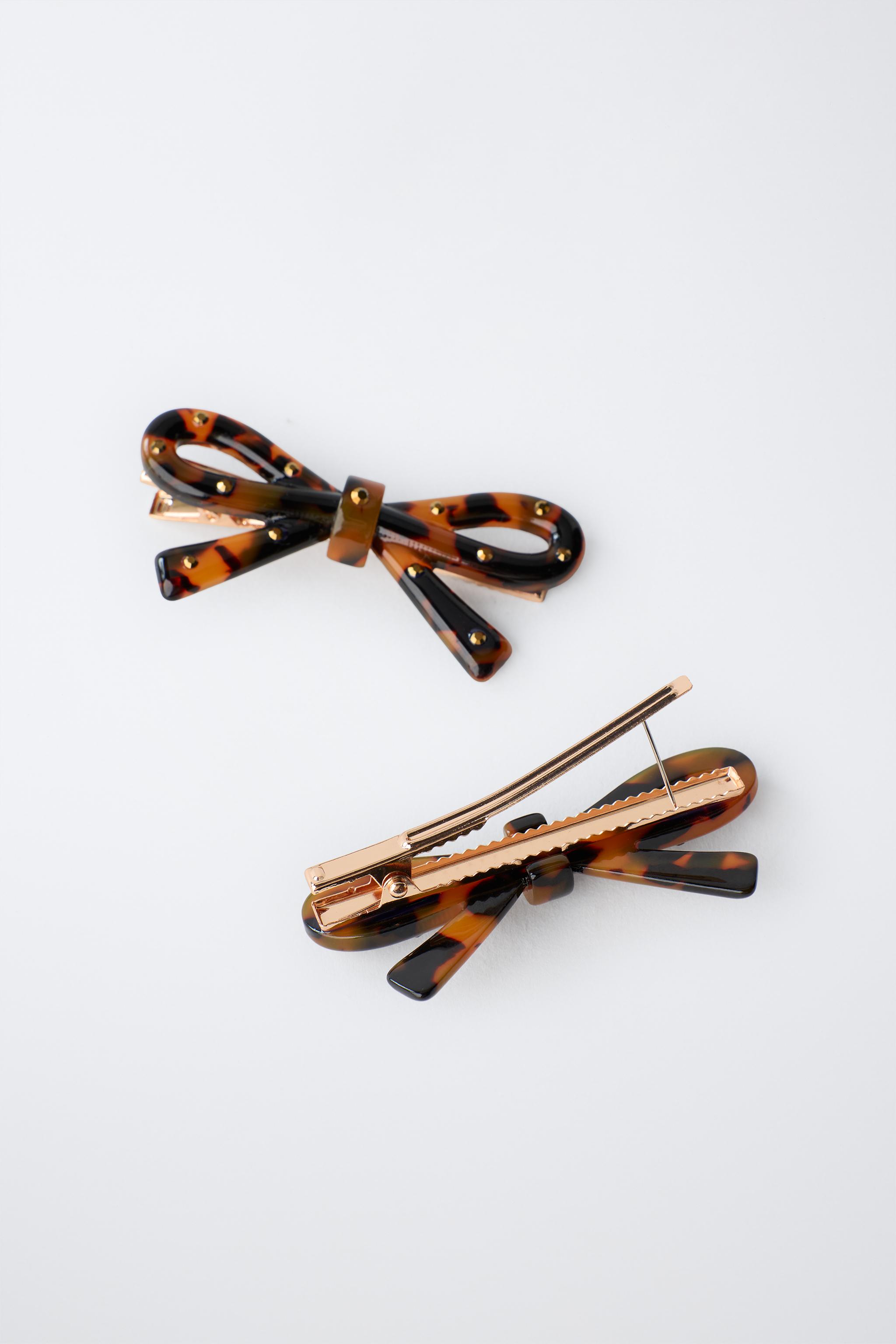 Детские аксессуары Zara 2-PACK OF TORTOISESHELL EFFECT BOW CLIPS — фото 3
