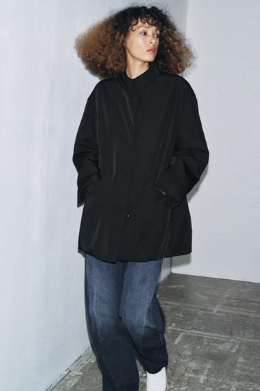Zara ZW COLLECTION OVERSIZED NYLON JACKET - Black