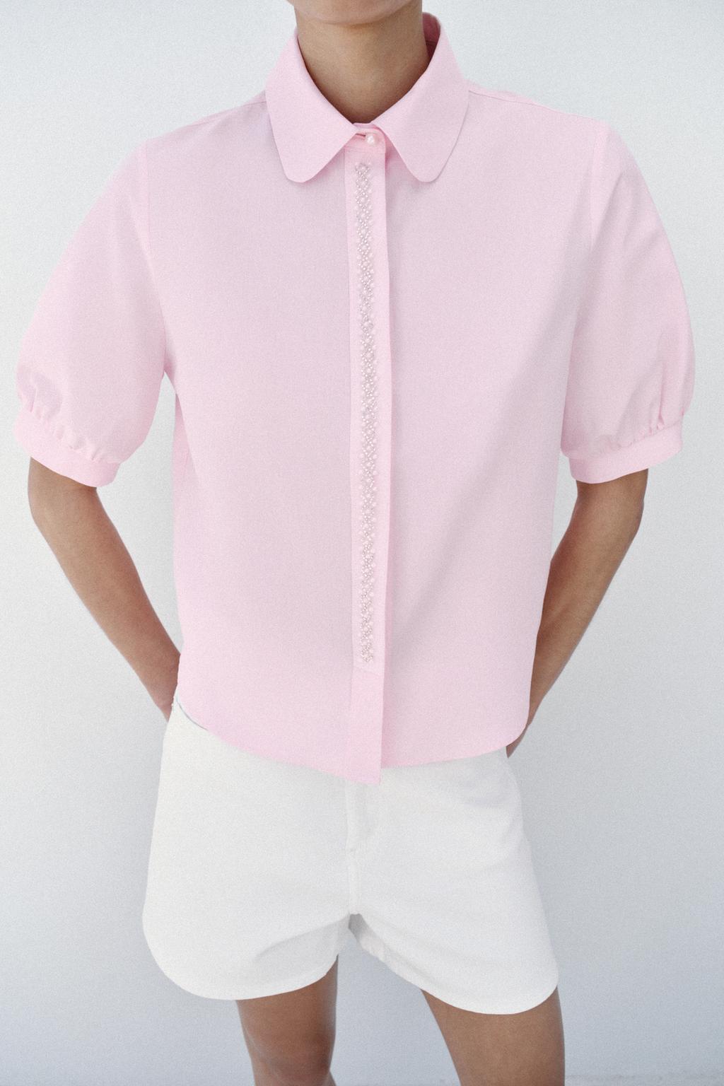 SHORT SLEEVE SHIRT WITH PEARLS