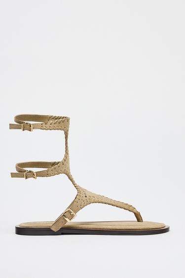 SANDALES BRACELET DOUBLE DAIM - Marron sable de Zara