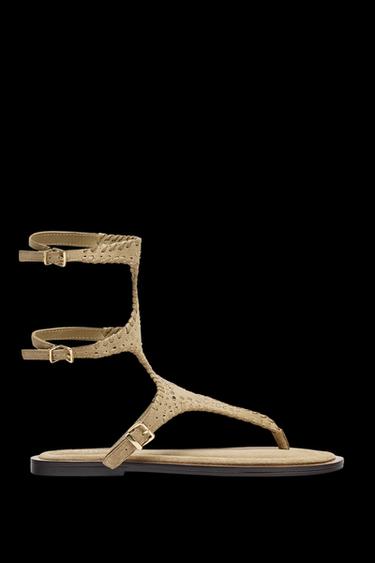 DOUBLE SUEDE ANKLE STRAP SANDALS - Sand Brown by Zara