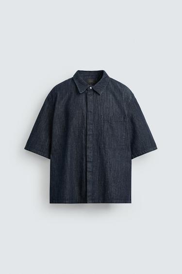 Zara RELAXED FIT DENIM SHIRT - Indigo