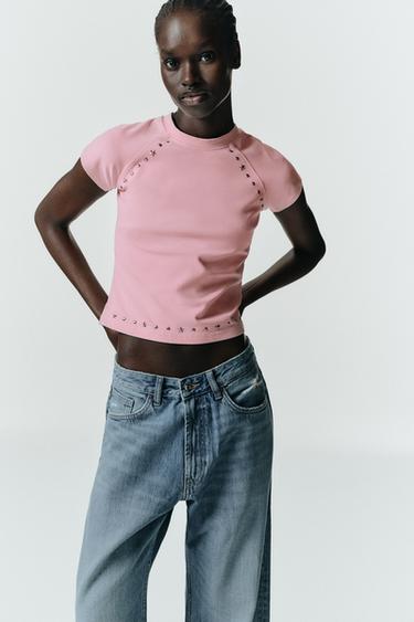 CAMISETA EFECTO LAVADO TACHAS - Rosa de Zara - Imagen 0