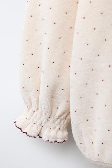 VELVET POLKA DOT SWEATSHIRT - Ecru / Red by Zara - Image 2