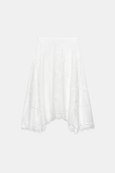 JUPE ASYMÉTRIQUE BRODERIES ZW COLLECTION - Blanc de Zara - Image 8