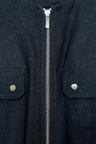 LINEN BLEND SAFARI JACKET - Navy blue by Zara - Image 7