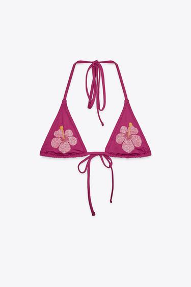 BIKINITOP BLOEM KRALEN - Aubergine van Zara