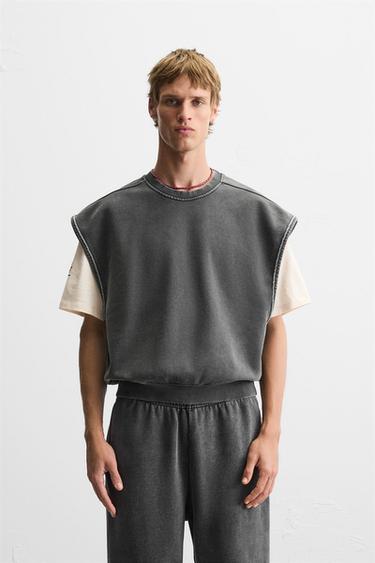 WASHED FLEECE GILET - Dark anthracite by Zara