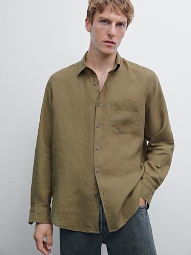 Camisa regular fit detalle bolsillo - Verde oscuro de Zara