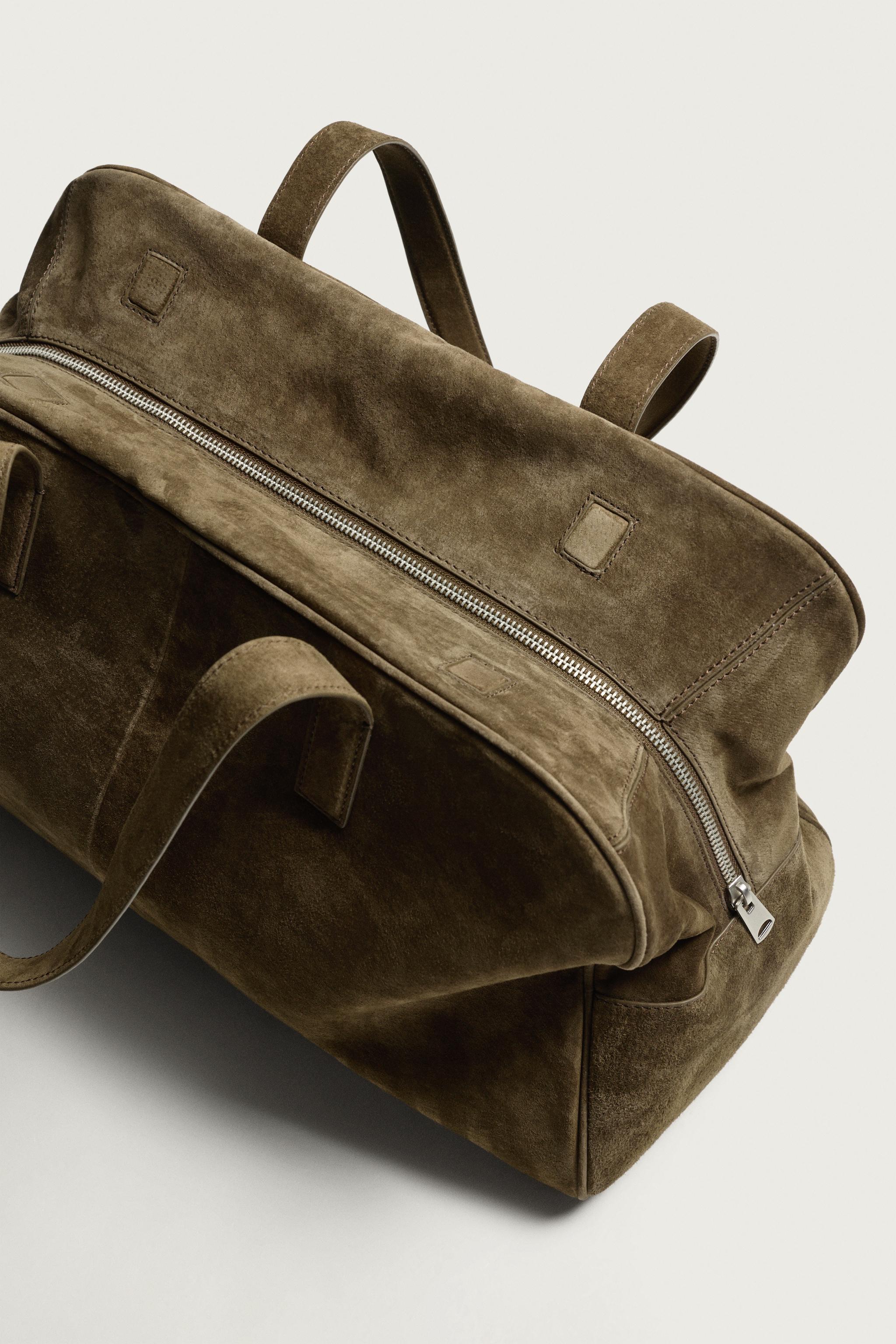 LEATHER TRAVEL BAG M - Khaki Green | ZARA United States
