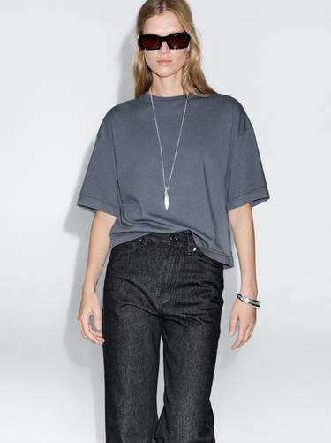 Jeans wide leg tiro alto - Azul de Zara