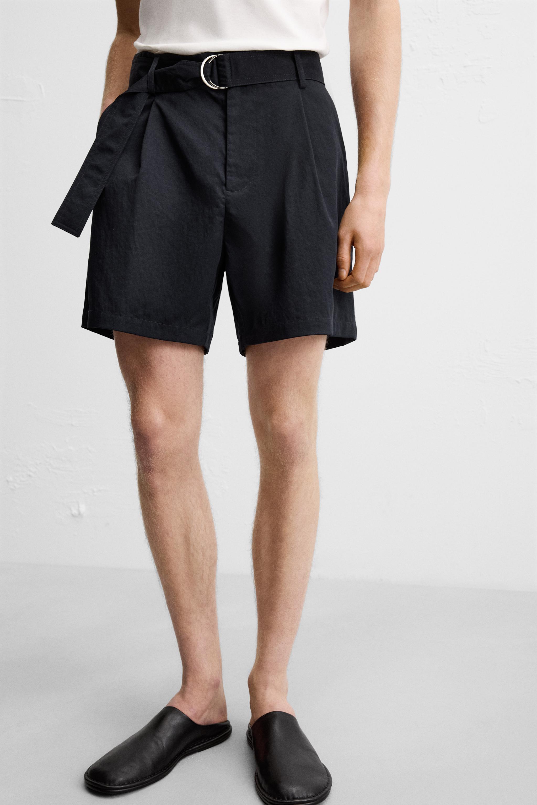 BELTED PLEATED SHORTS - Blue | ZARA United States BELTED PLEATED SHORTS - Blue | ZARA United States