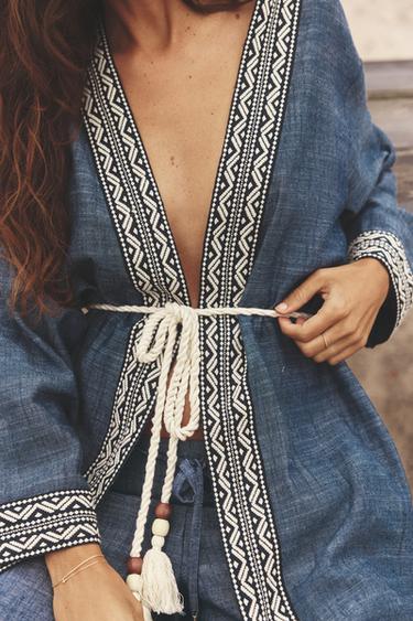 EMBROIDERED KIMONO WITH BELT - Indigo by Zara - Image 2