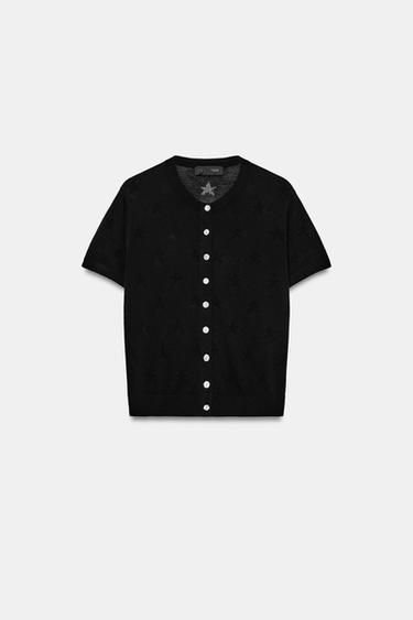 SHORT SLEEVE STAR KNIT CARDIGAN - Black by Zara - Image 5