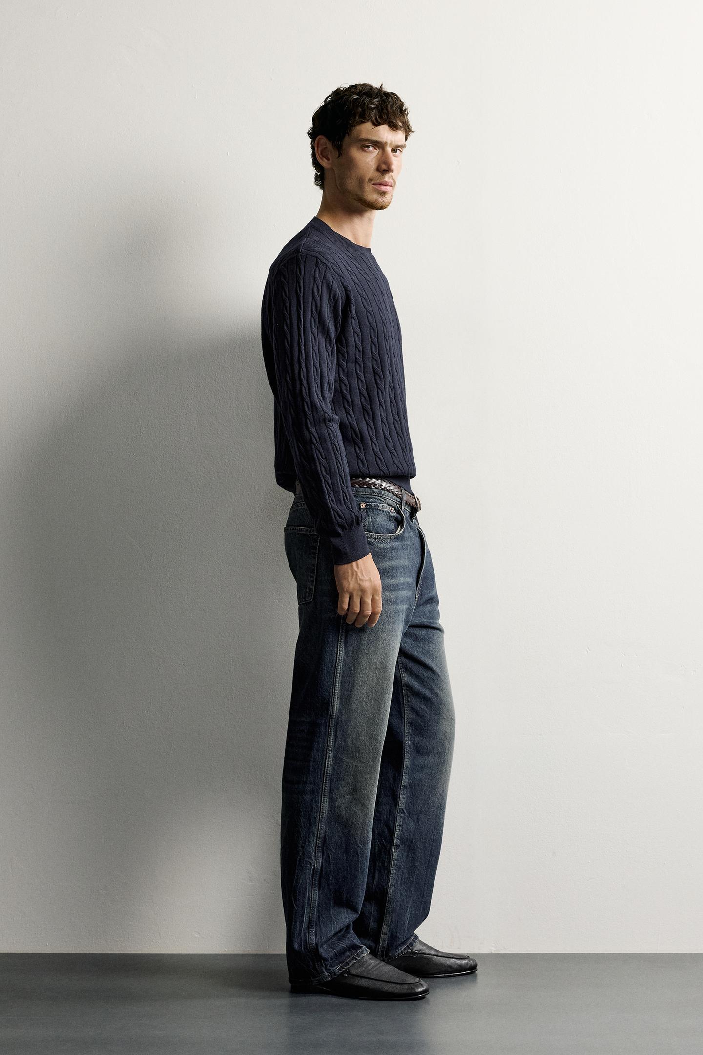 Мужской свитер Zara Cotton-Wool Cable Knit, цвет: Тёмно-синий — фото 4
