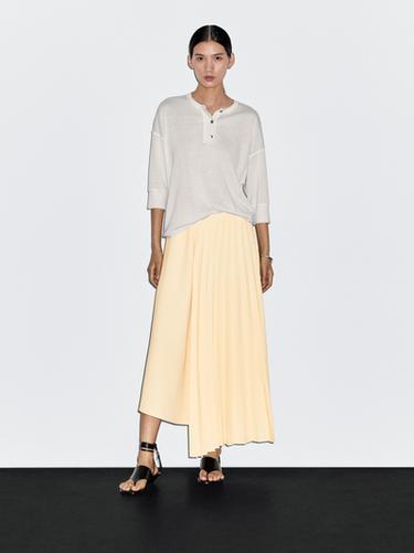 Denim midi skirt with plank detail - Jaune de Zara - Image 0