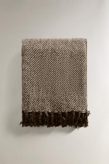 Zara FRINGED BLANKET - Brown / Taupe