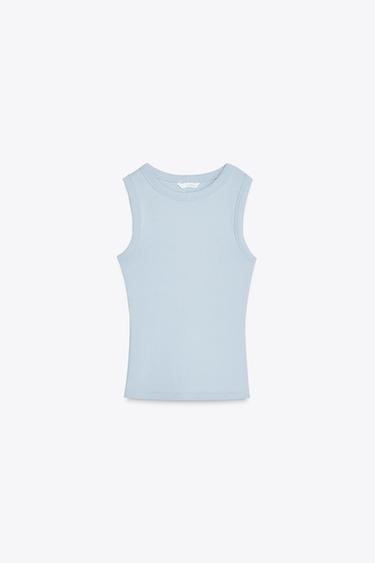 RIBBED TOP - Light blue by Zara