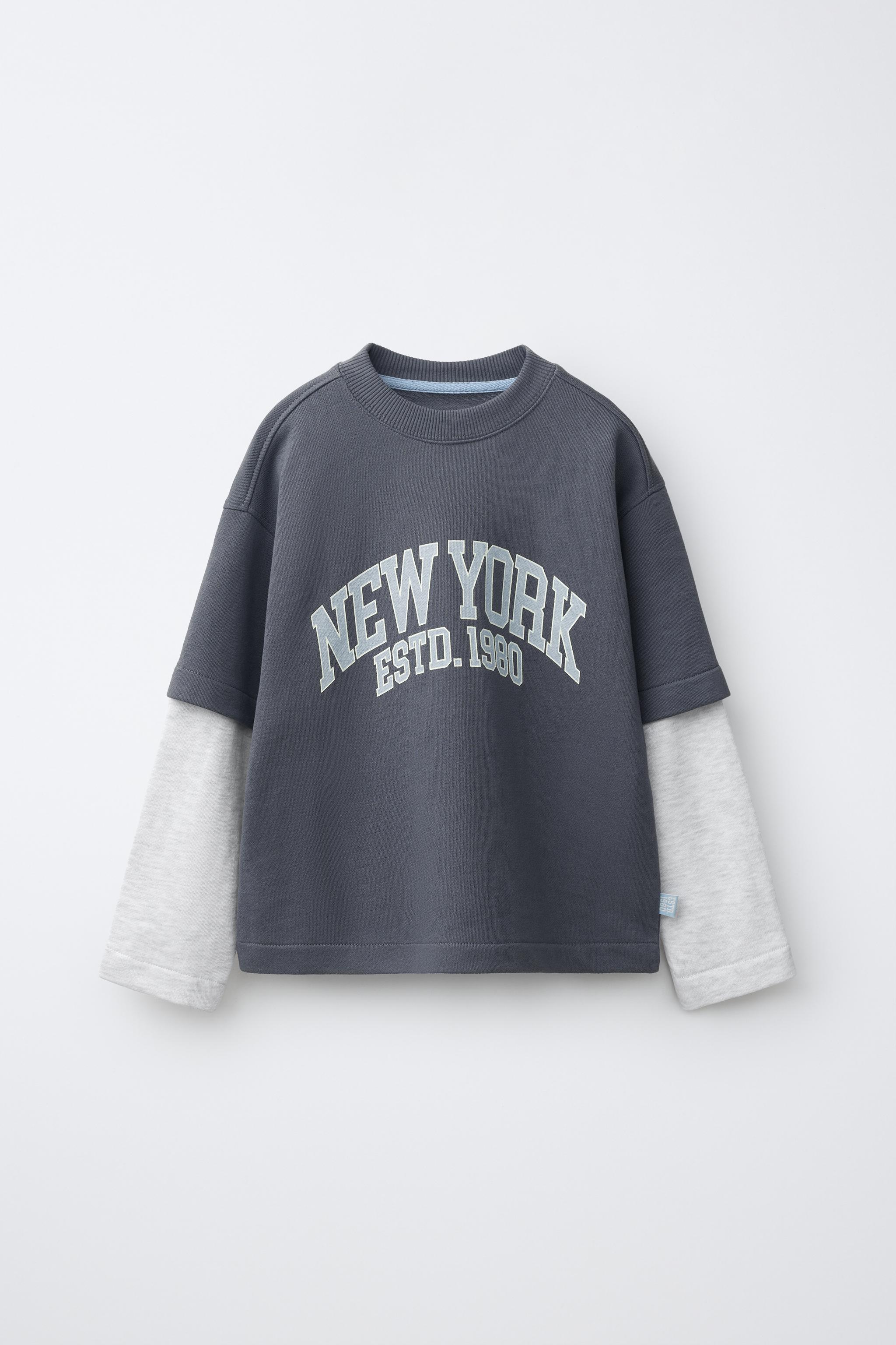 DOUBLE SLEEVE TEXT SWEATSHIRT — Dark gray