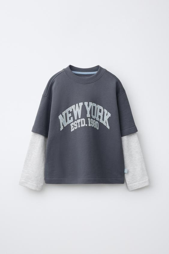 DOUBLE SLEEVE SLOGAN SWEATSHIRT - Dark grey by Zara - Image 0
